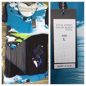 Kaktus Women's Top in Black and Royal Blue